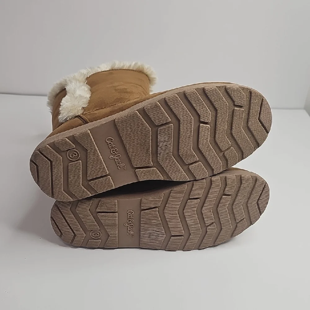 Cat & Jack Girl Brown Winter Boots with Faux‎ Fur Size 3